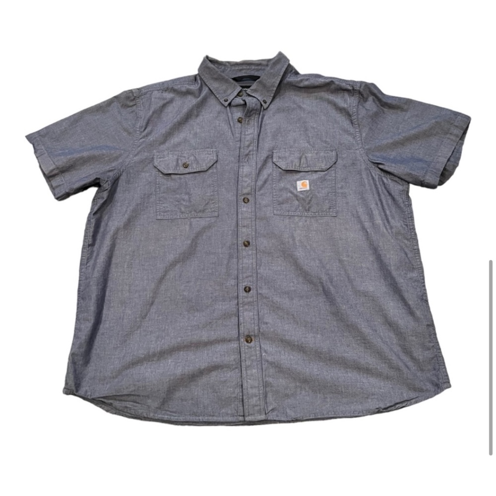 Carhartt Men's Button-Down Shirt Short Sleeves Grey Size 2XL Loose Fit